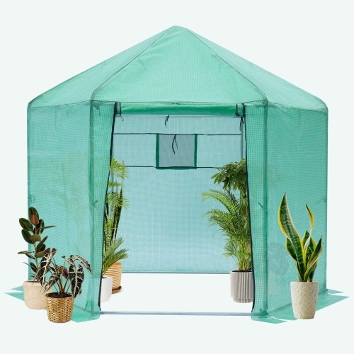 Walk In Greenhouse Hexagonal Upgrade Reinforced Frame Heavy Duty Plastic Greenhouse Reinforced Thickened Waterproof Insulation 9.2x8.1 Ft - Image 2