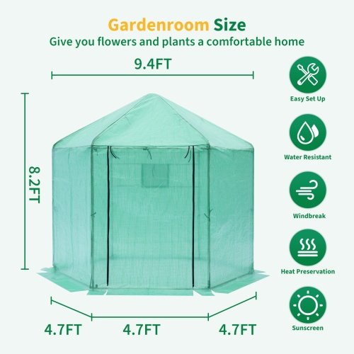 Walk In Greenhouse Hexagonal Upgrade Reinforced Frame Heavy Duty Plastic Greenhouse Reinforced Thickened Waterproof Insulation 9.2x8.1 Ft - Image 5