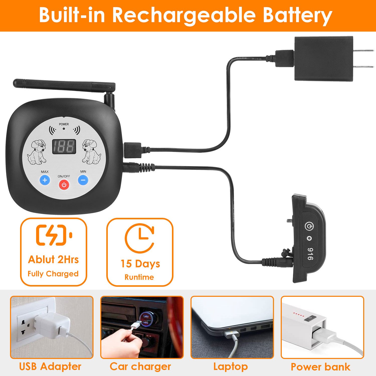 1Set 328FT Electric Wireless Dog Fence System With GPS Location Monitor Collar Receiver Rechargeable Beep Vibration Fence System For Small Medium Large Dogs - Image 3